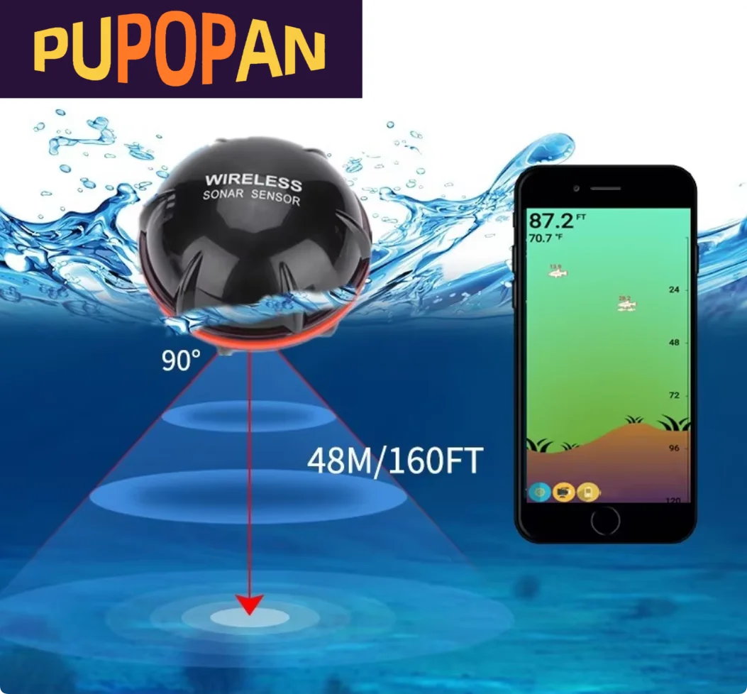 Détecteur de poissons intelligent sans fil Bluetooth portable 48m pour iOS Android équipement pêche extérieur