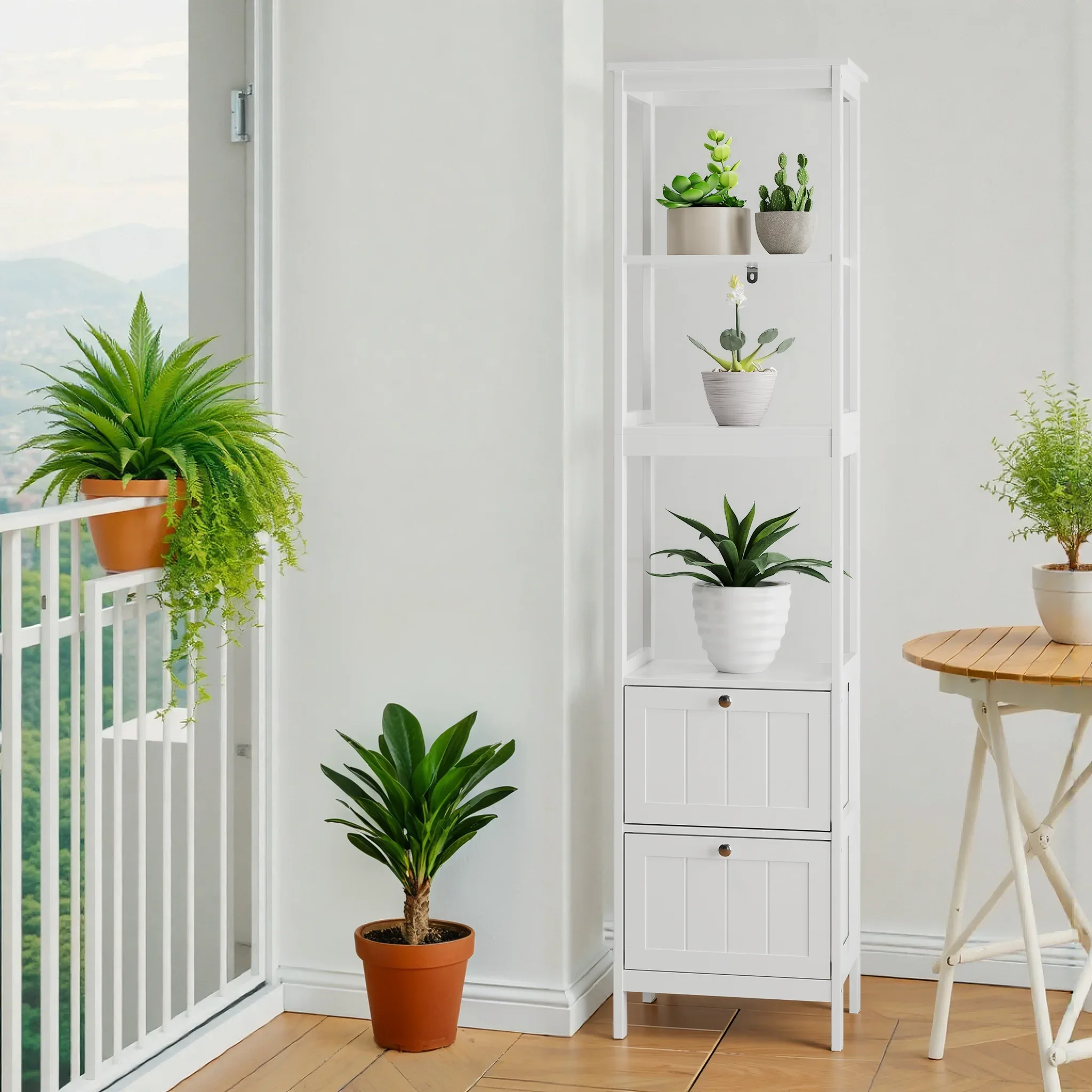 Slim Tall Cabinet, Bathroom Storage Unit, Narrow Freestanding Base Cabinet, Wooden Linen Tower, Freestanding Cabinet