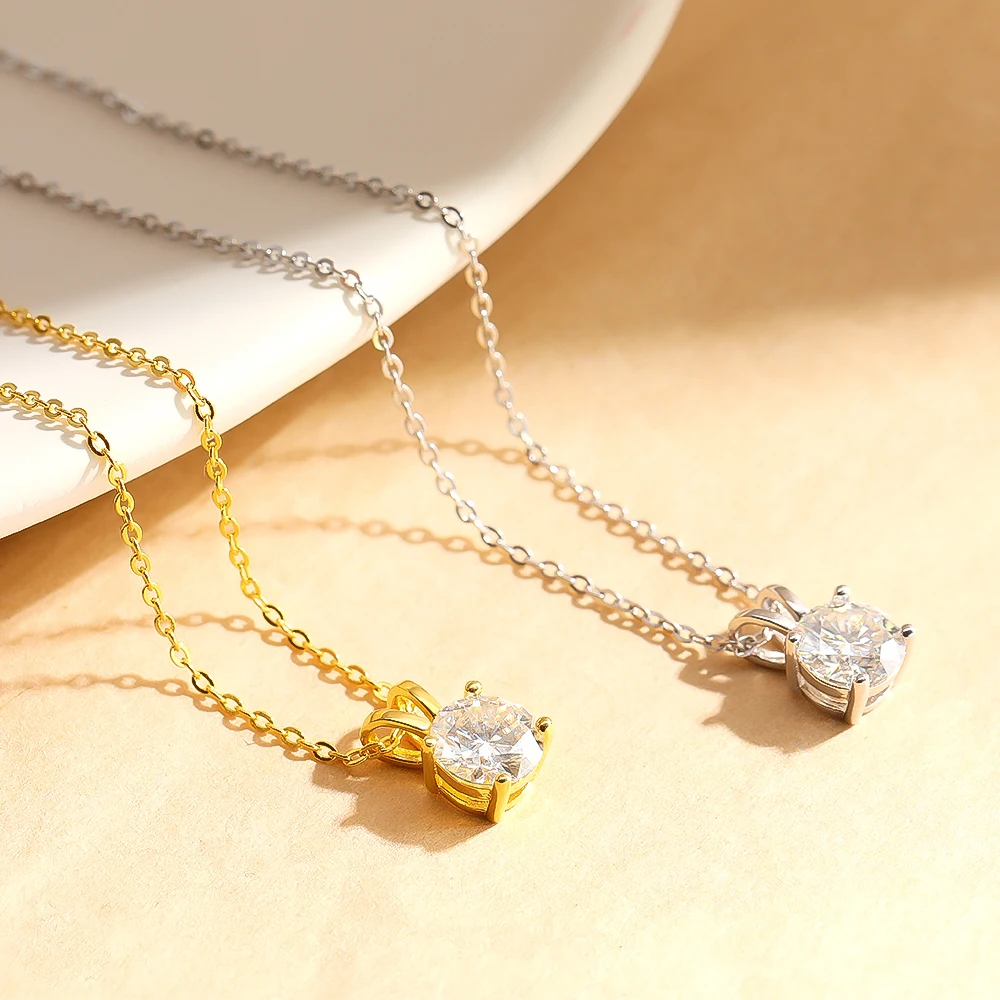 OEVAS Real 1 Carat D Color Moissanite Pendant For Women 18K Gold Plated 100% 925 Sterling Silver Wedding Party Fine Jewelry Gift