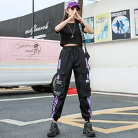 Hip Hop Women's Sports Fashion Cargo Pants Loose and Casual Korean Harem Pants Black Joggers with Multiple Pockets Trousers 5XL - Image 3