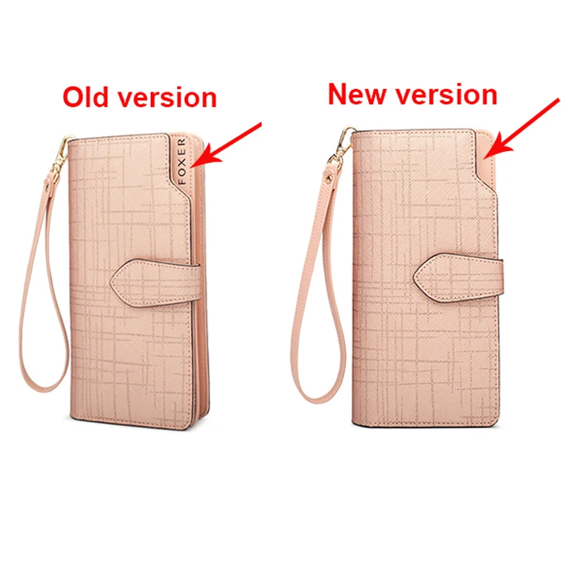 FOXER Women Cowhide Leather Wallets Long Bifold Wallet Clutch Cellphone Bag with Wristlet Quality Card Holder Zipper Coin Purse
