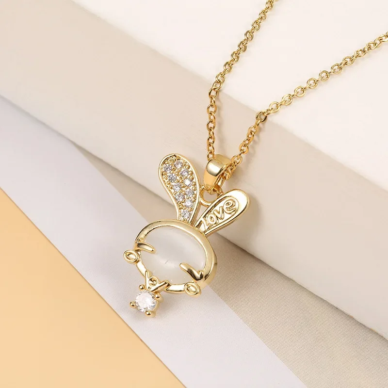 TKJ Fashion Cute Cat Eye Rabbit Pendant Necklace Women's Party Jewelry Exquisite Valentine's Day Gift