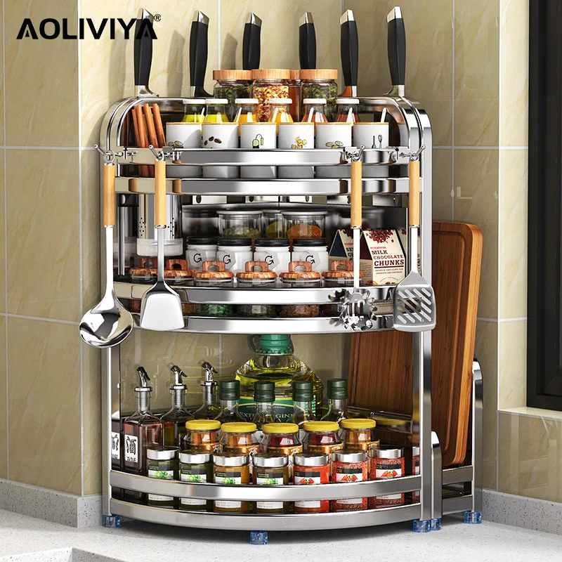 

AOLIVIYA Kitchen Multi-function Rack Spice Rack Wall-mounted Tripod Stainless Steel Kitchenware Organizer Knife Holder Sink