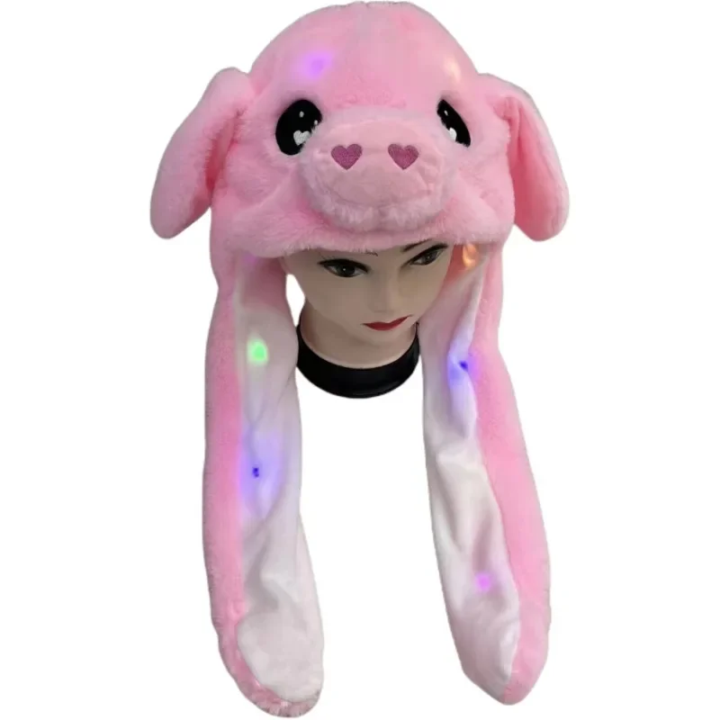Funny Glowing Hat Moving Ears LED Light-Up Plush Pink Pig Tiger Cap Kids Adults Animal Party Theme Cosplay Hat Cosplay Prop Accessories