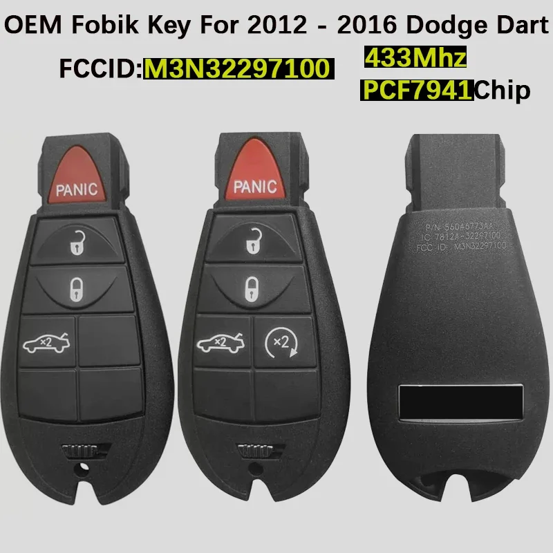 2-Pack Red Fob Key Cover For 2013-2016 Dodge Dart – Replacement Shell, Remote Start & Trunk Release, M3N32297100