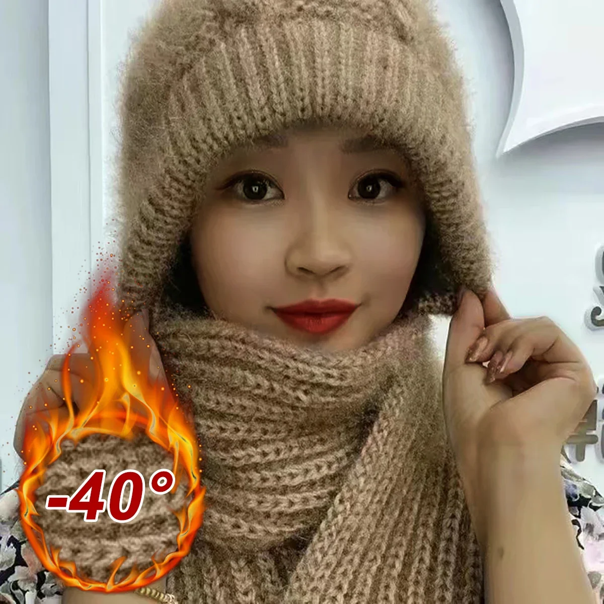 Padded Thickened Scarf All-in-one Wind Snow Cap Fall Winter Squirrel Velvet Wool Cap