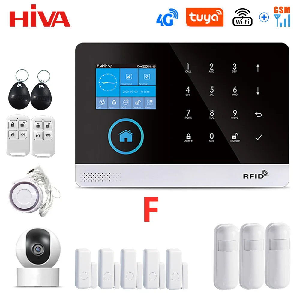 PG-103 4G 3G GSM Wireless Alarm System with IP Camera Tuya SmartLife APP Control for Home Security Alarm PIR Sensor Door Sensor 