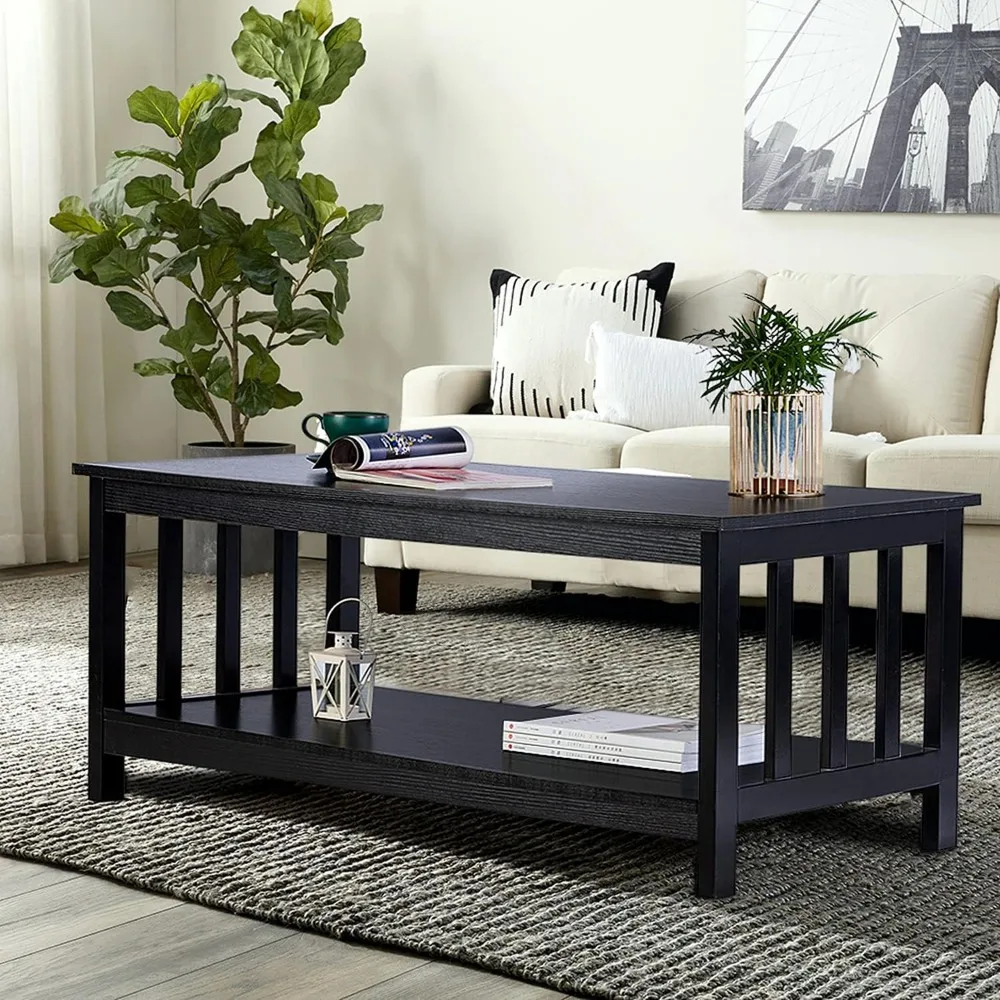 Coffee Tables for Living Room Center Table Serving Coffee Black Wood Living Room Table With Shelf Furniture Round Nordic Café images - 6