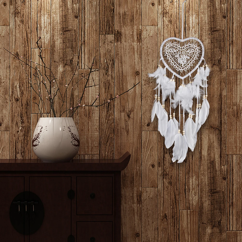 Love Heart Dream Catcher Pendant Feather Car Decor Pendant LED Light Handmade Art Crafts Romantic Beautiful for Girlfriend Gift 4