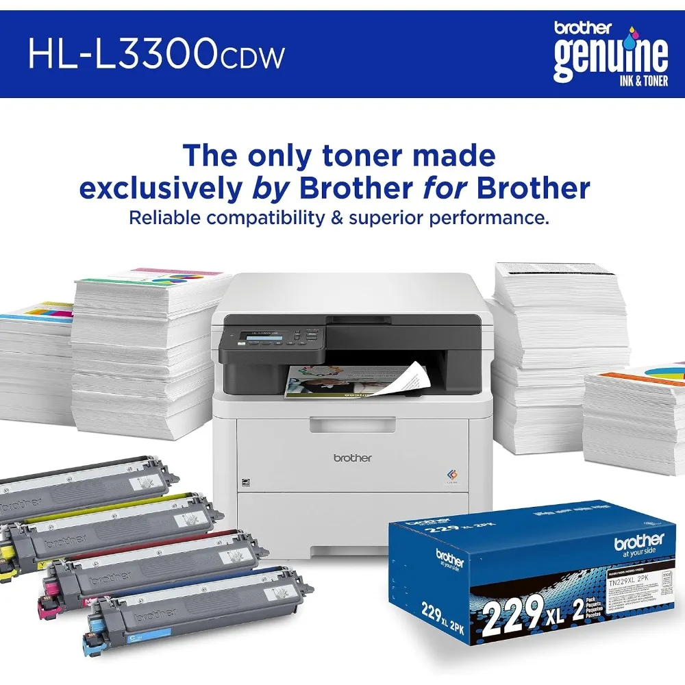 HL-L3300CDW Wireless Digital Color Multi-Function Printer with Laser Quality Output, Copy & Scan, Duplex, Mobile | Includes 4
