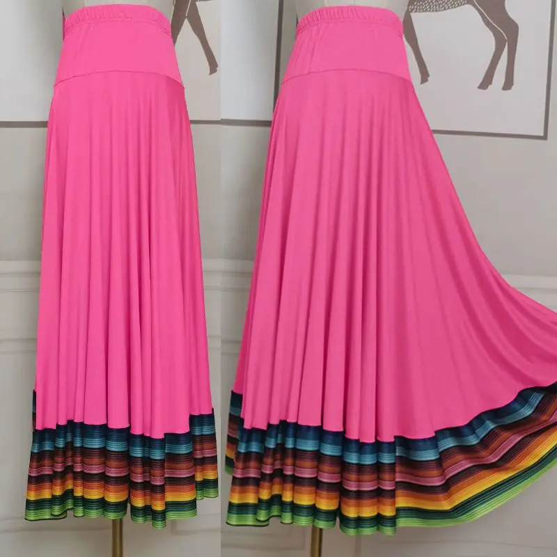 Gonna Flamenca Colorata Per Danza Folkloristica – Modello Lungo A Vita Alta, Orlo Ampio, In Morbido Tessuto, Per Ballo Spagnolo E Feste