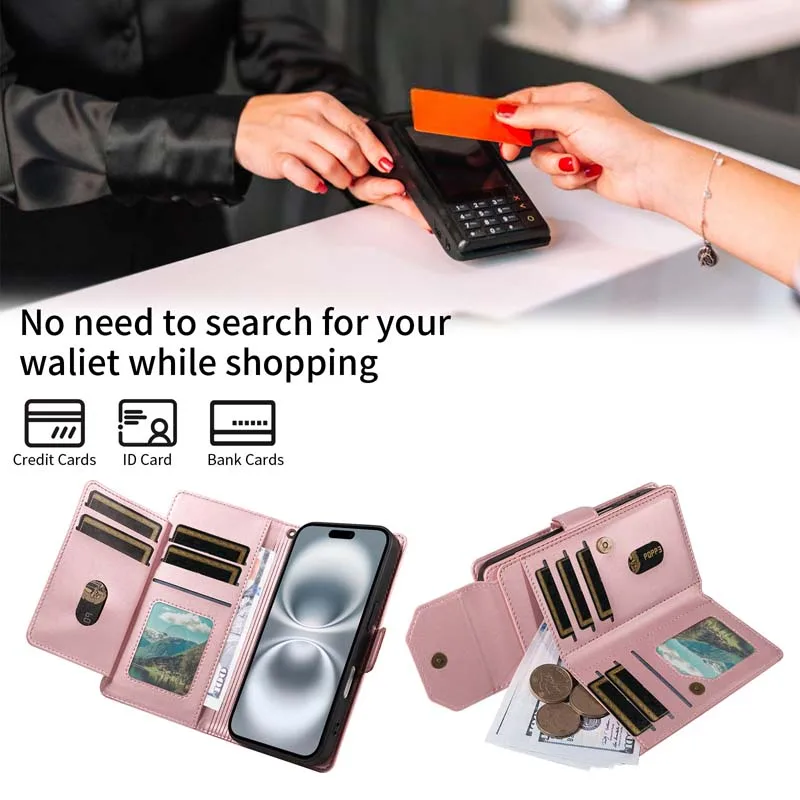 Premium Flip Leather Wallet Case with Multi-Card Zipper Cover