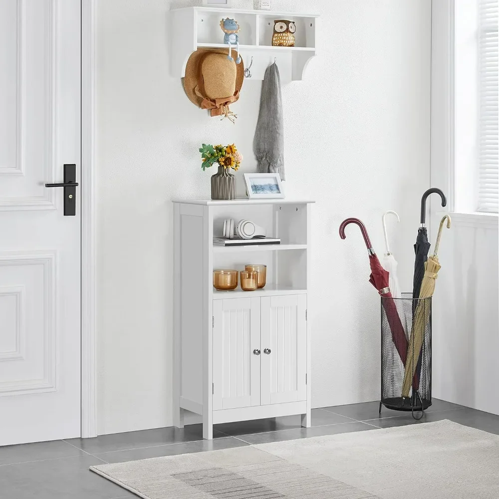 Bathroom Floor Cabinet, Free Standing Cabinet with Double Door and Adjustable Shelf, Side Tall Storage Organizer for 2