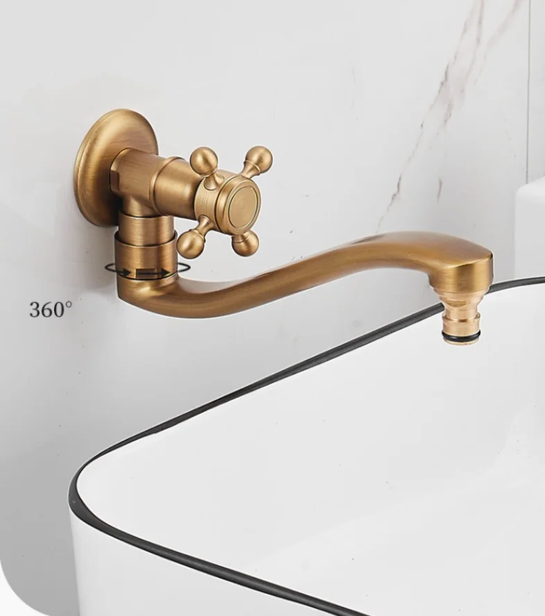 Outdoor courtyard wall mounted faucet anti-freezing single cold wash basin stone basin copper villa outdoor anti-freezing faucet