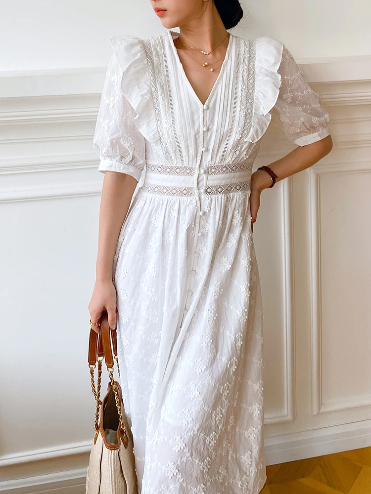 GypsyLady Elegant Chic Lace Midi Dress V-neck Cotton White Ruffles Hollow  Out Summer Holiday Women Boho Vintage Ladies Dresses - AliExpress 200000345