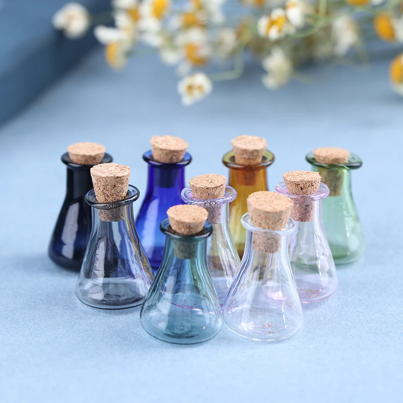 Set of 2 Mini Colorful Glass Wishing Bottles - Tiny Storage Jars