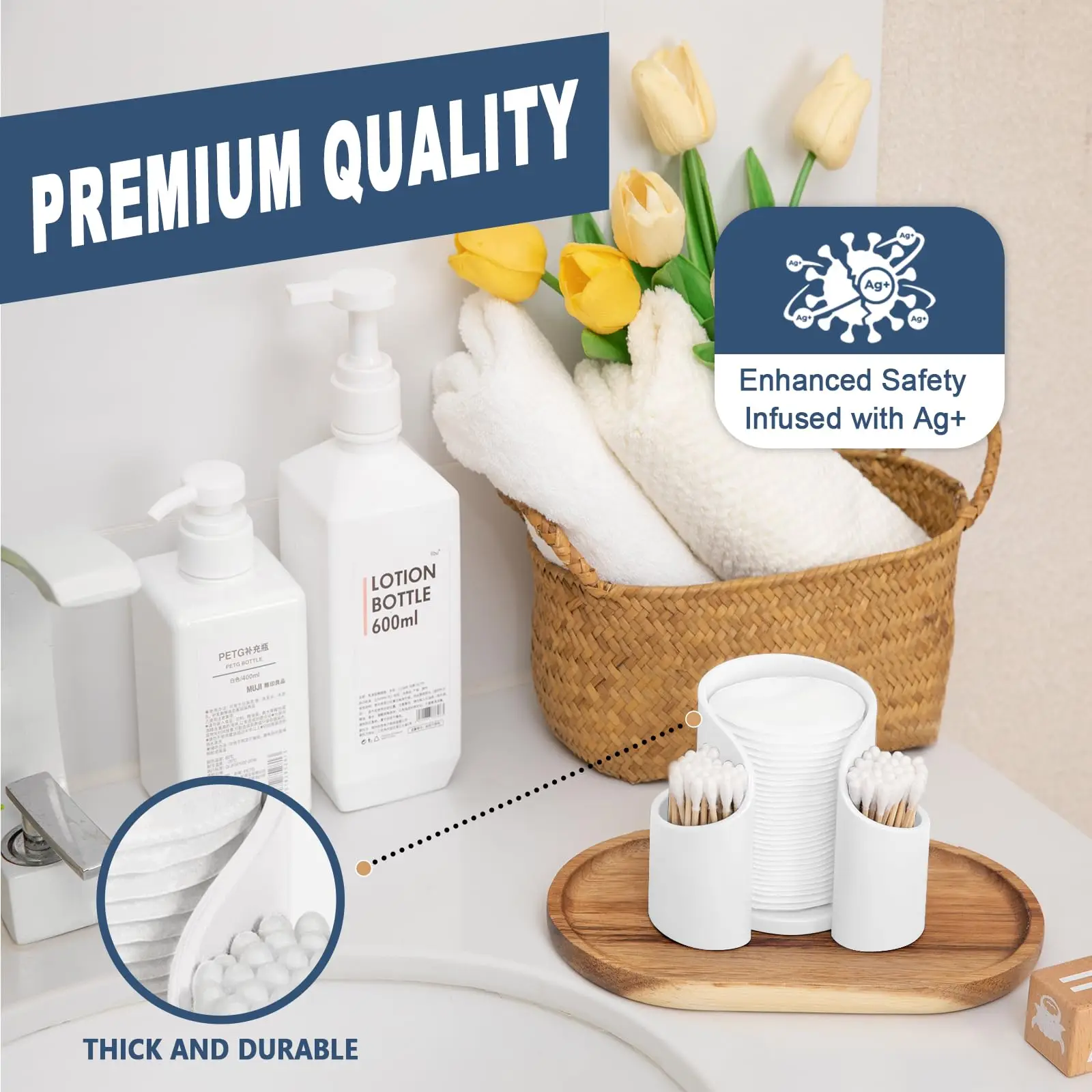 Cotton Pad QTips Holder, Bathroom Cups Dental Floss Dispenser, Storage Organizer for Cotton Pad QTips Paper Cup Floss, Bathroom