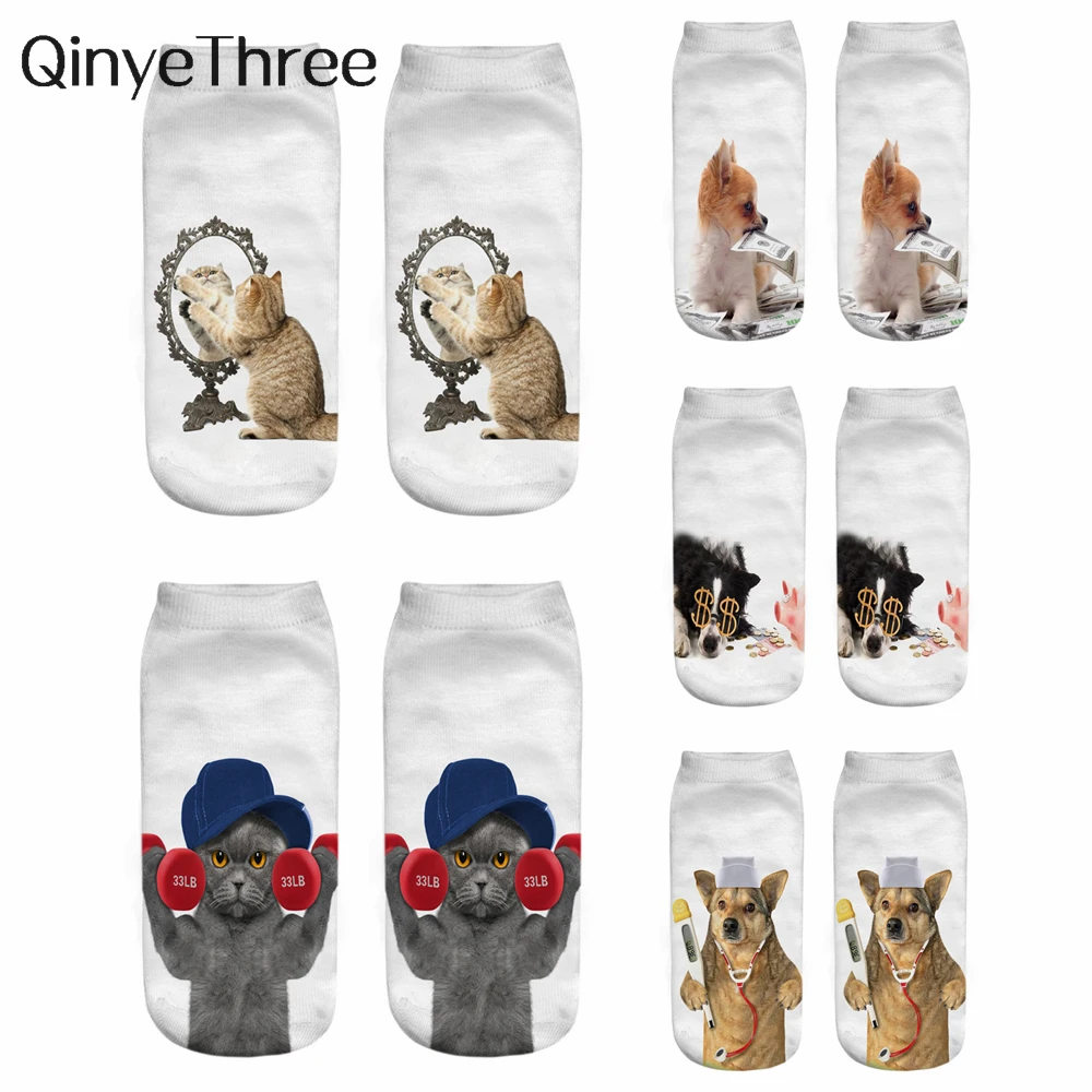 Neue Frauen 3d gedruckt lustige niedliche Cartoon Kätzchen Welpe Unisex kreative Katze Hund glücklich kurze Söckchen Pop Drops hip