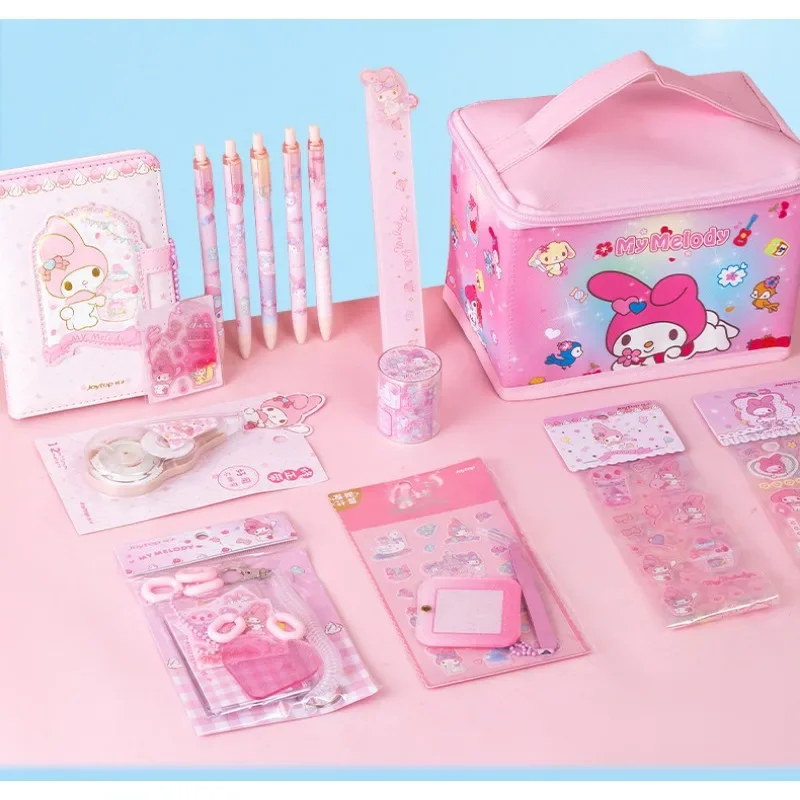 

Sanrio Kawaii Cinnamoroll Stationery Set Anime Cartoon My Melody Kuromi Ballpoint Pen Erasure Tape Notepad Student Birthday Gift
