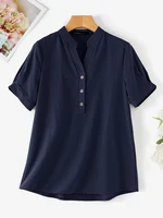 2024 ZANZEA Women Casual Cotton Blouse Vintage Summer Loose Tunic Tops Female Blusas Chemise Oversize V Neck Short Sleeve Shirt - Image 5