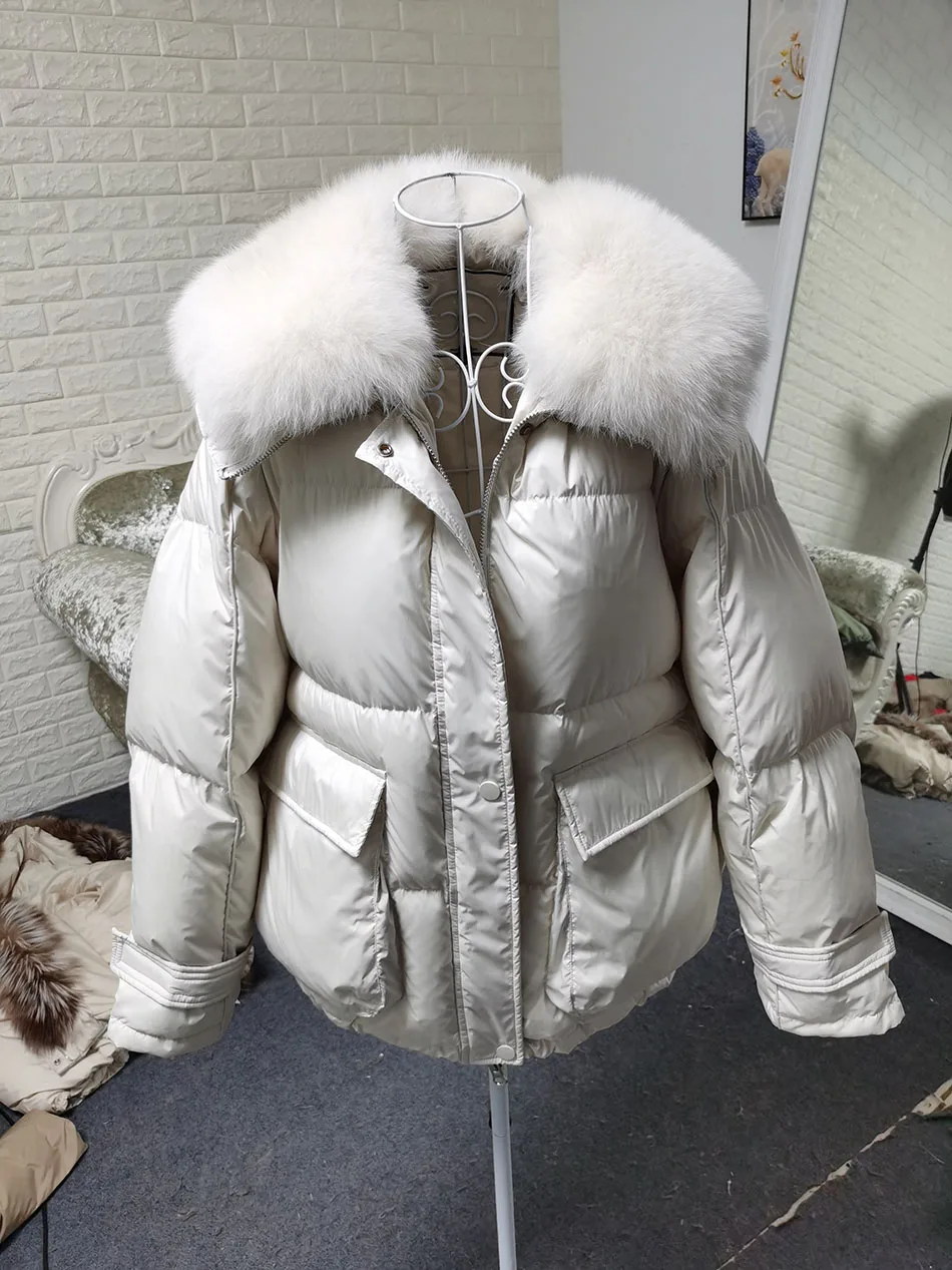 お早めに！希少品 ホワイトダックダウン+本物のキツネ毛皮の襟 スリムフィット 厚い 防寒良品 レディースコート 高 Z9548 S＇新入荷☆ 90%ホワイトダックダウン 本物のキツネ毛皮の襟 防寒