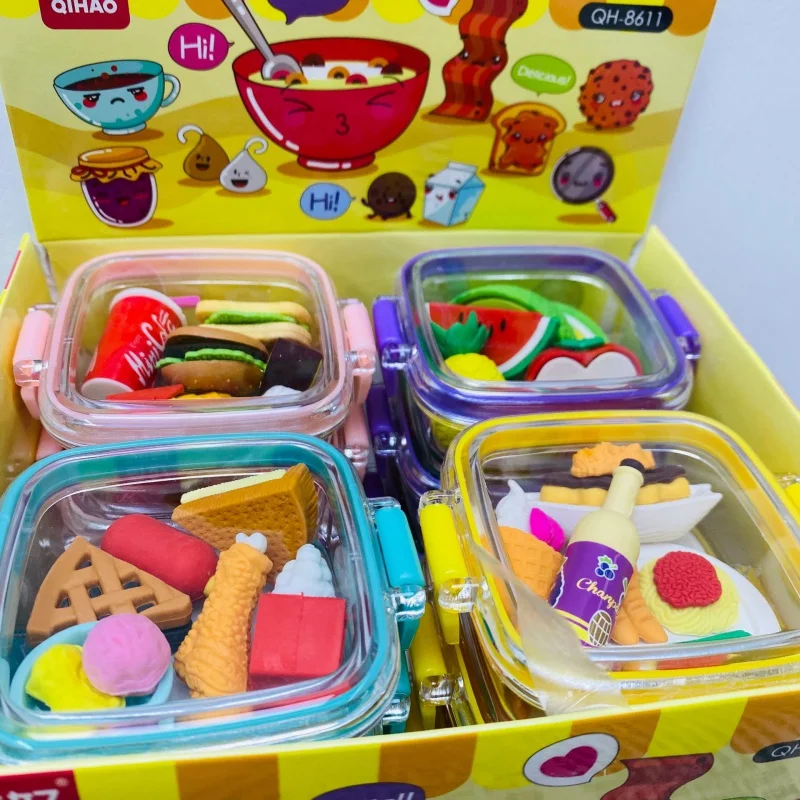 Eraser Set Creative Detachable Food Snack Lunch Box Eraser Set Play House Cartoon Student Prize Stationery Supplies pencil eraser,eraser pen,plasticine eraser,eraser refillable pen,biscuit eraser,kneadable eraser,retractable eraser