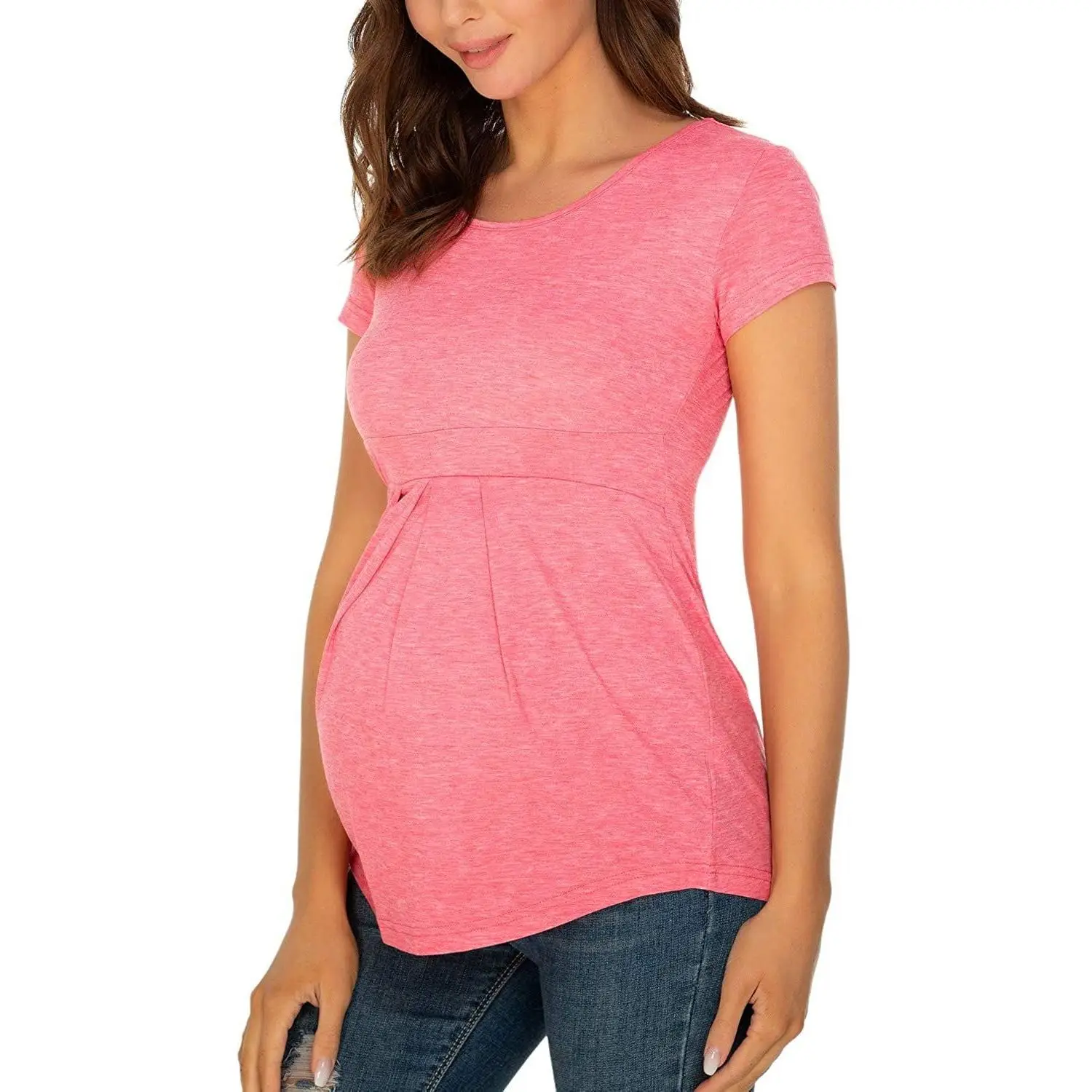 Fashion Pregnant Tshirt  Print Round Neck Short Sleeved Maternity T-shirt Nursing Tops Breastfeeding Maternity Clothes