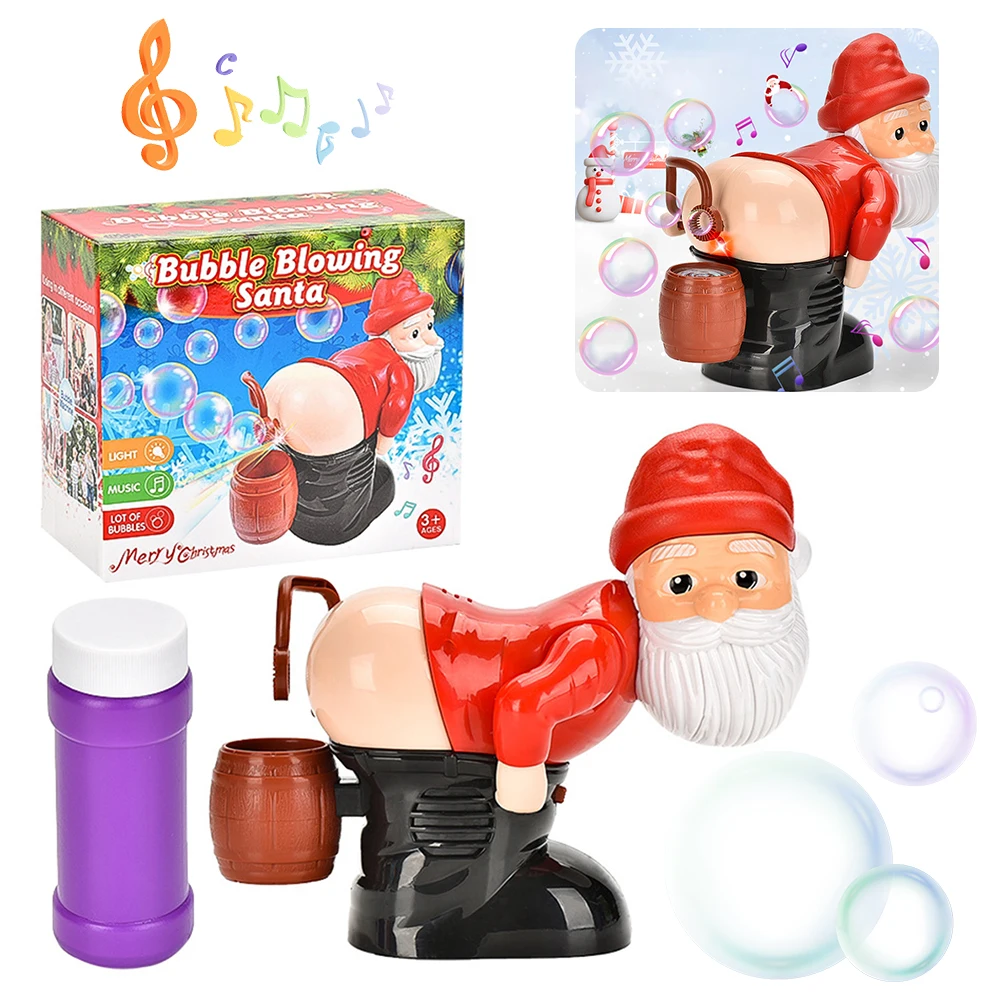Christmas Gnomes Farting Bubble  with Music & Light Colorful Bubbles Blower Novelty Xmas Gift for Boys Girls