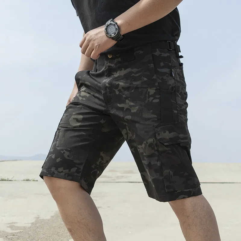 Commuting Camouflage Shorts Men Summer Waterproof Multi-pocket Work Pants Overalls Outdoor Sport Cargo Shorts