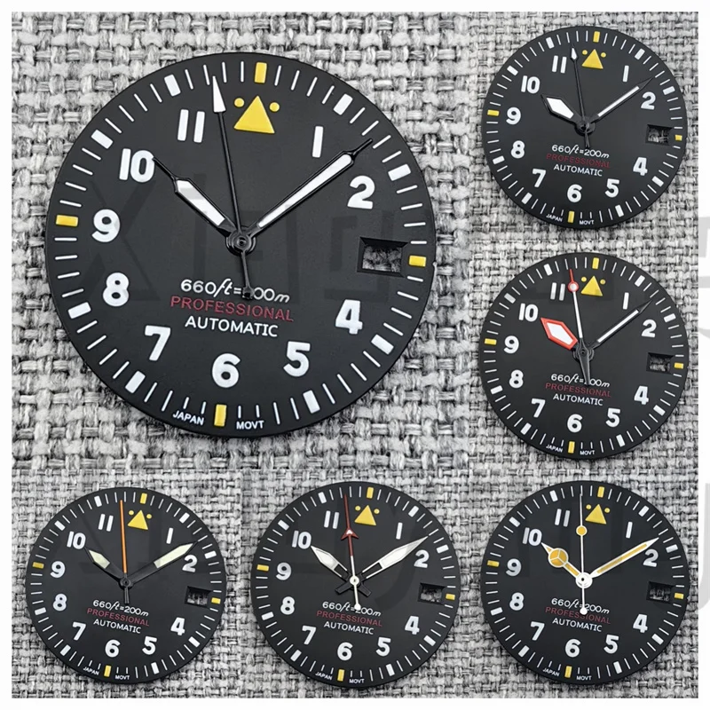 Pilot Style Black Watch Dial and Hand Sets with C3 Green Luminous - 29mm Watch Accessory
