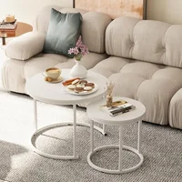 Nesting Coffee Table Round Side Table Set of 2 End Tables for Living Room Bedroom Balcony, Wooden Stacking Accent Coffee Tables 1