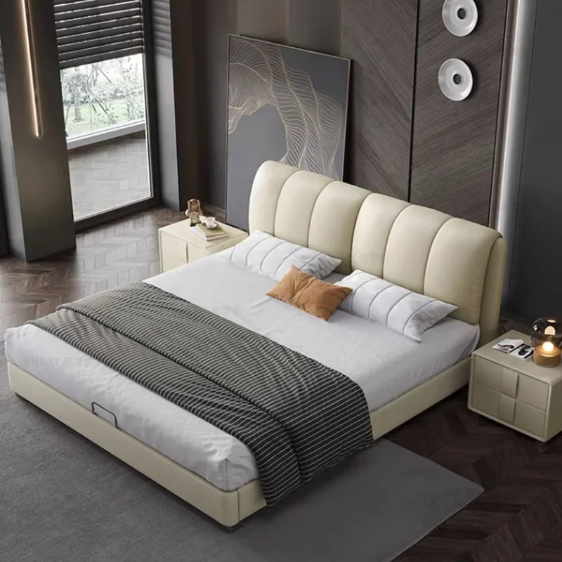 Unique Luxury Modern Double Bed Master High End Cute Queen King Aesthetic Bed White Nordic Wood Camas Matrimonial Furniture
