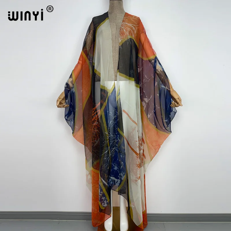 

2022 WINYI elegant beach dress Kaftan bikini sweet lady New party Cardigan Perspective sexcy Boho Holiday Batwing Sleeve KIMONO