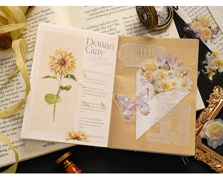 40 Stück/Packung schöne Blumen selbstklebende Diy-Aufkleber ästhetische Stick-Etiketten dekoratives Tagebuch Album Scrapbooking-Material – Detail 11