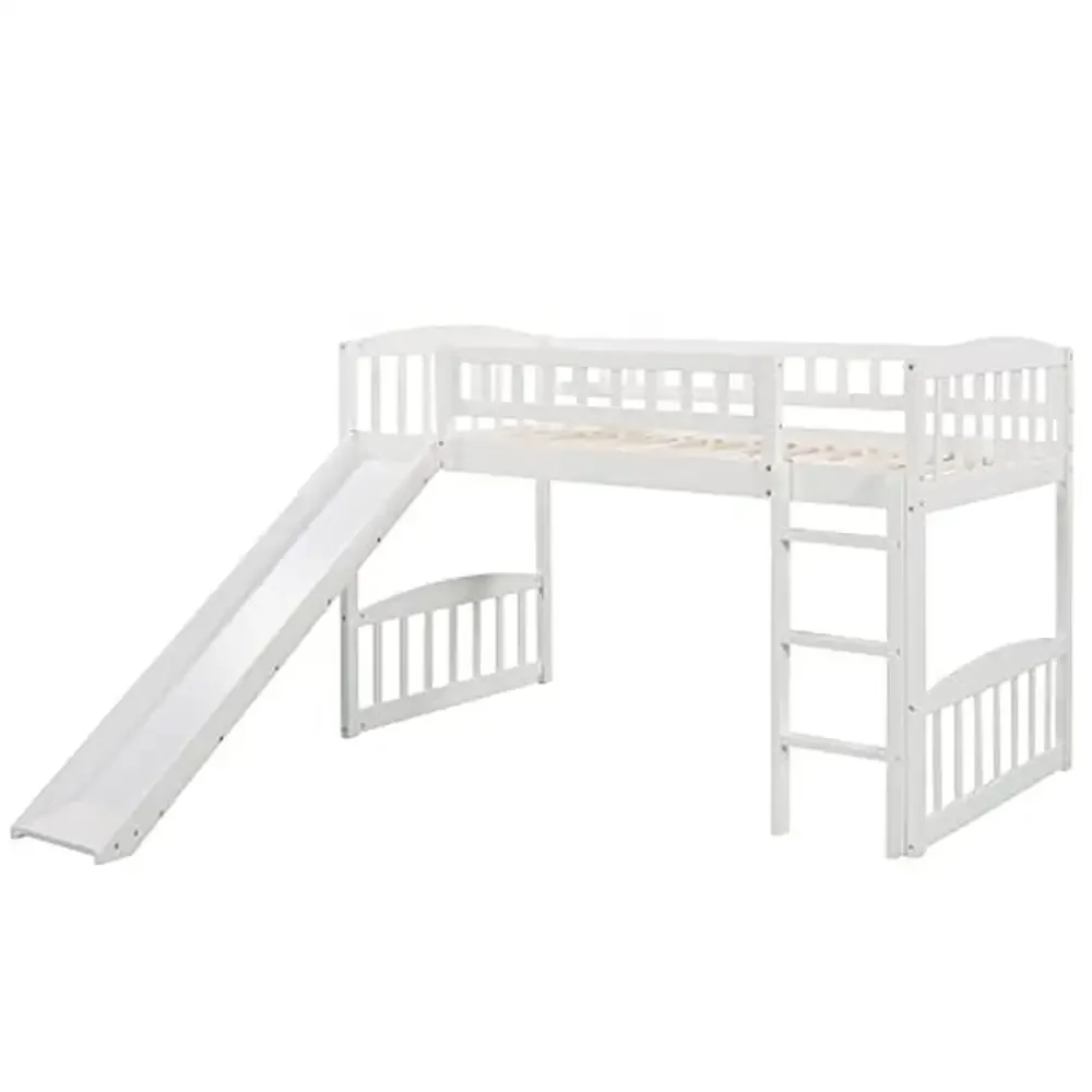 Kids Twin Loft Bed with Slide and Ladder White Pine Wood Low Loft Bed Boys and Girls Pet Friendly Sturdy Construction Modern 6