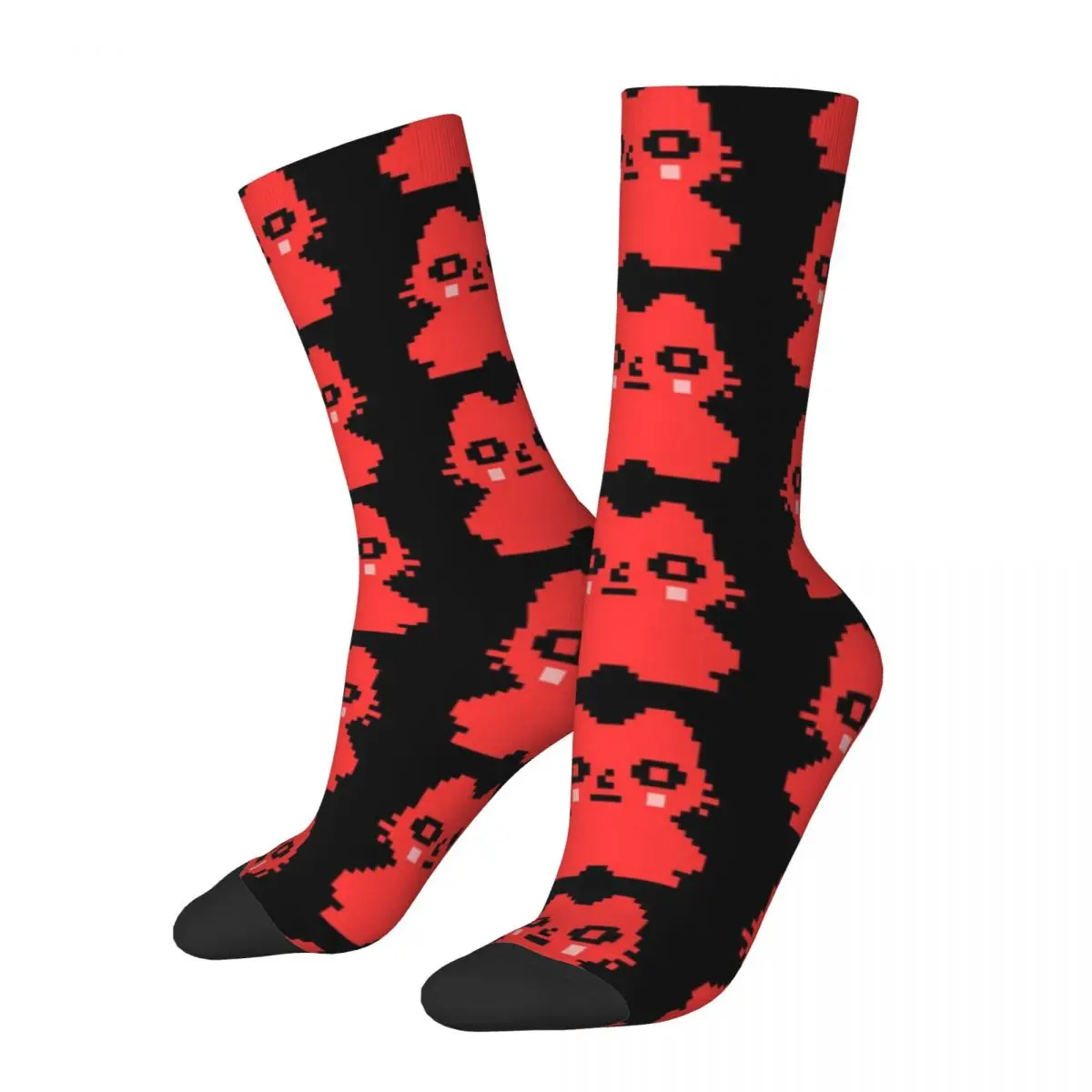 

Happy Funny Men's compression Socks Pixel Cat Vintage Harajuku Cat Quest Hip Hop Novelty Pattern Crew Crazy Sock Gift Printed