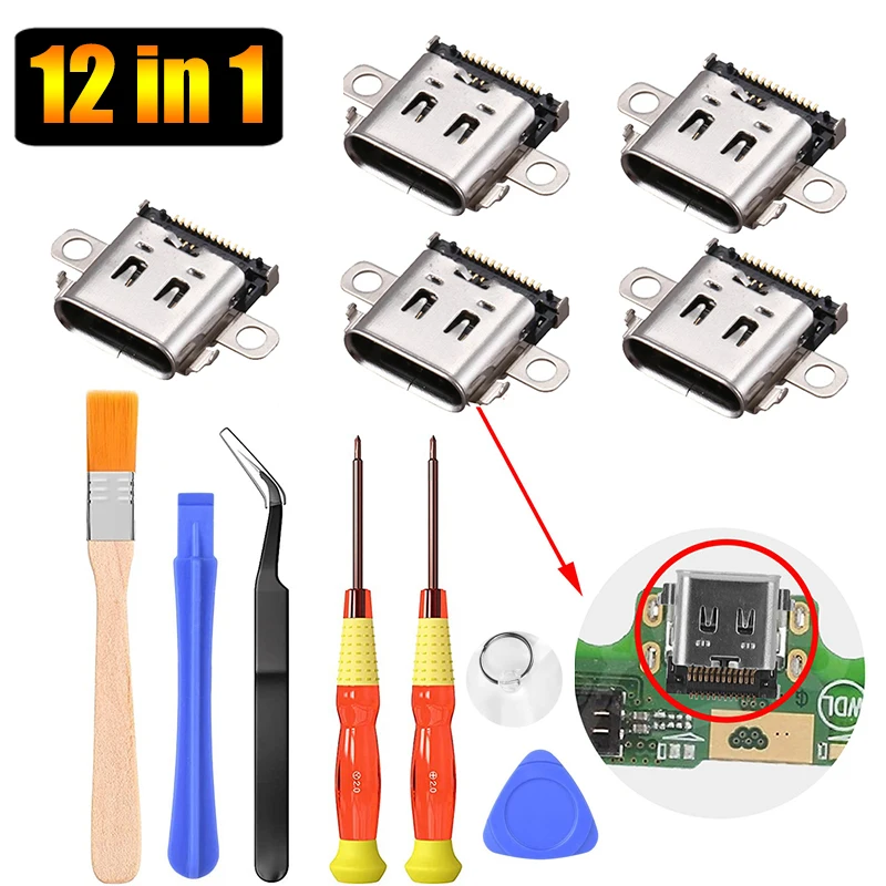 

Dock Connector Charging Port USB Type C Socket Connector Replacement for for Nintendo Switch NS Console, Screwdrivers Tool Kit