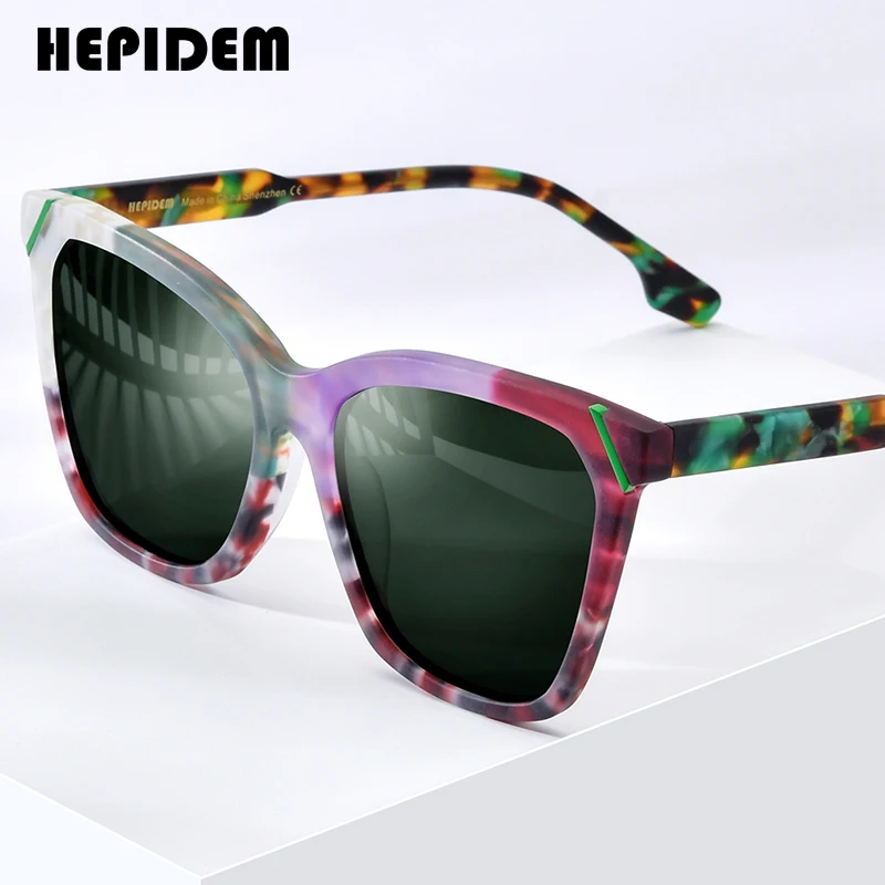 

HEPIDEM Acetate Polarized Sunglasses Men Colorful Retro Trendy Design Square Sun Glasses UV400 2024 New Women Shades H9343T