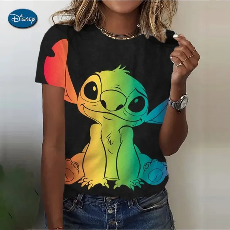 2024 Summer Disney Lilo Stitch 3d Print T-shirts For Women Cute Lady Summer T-shirts Casual O-neck Stitch T-shirts 3