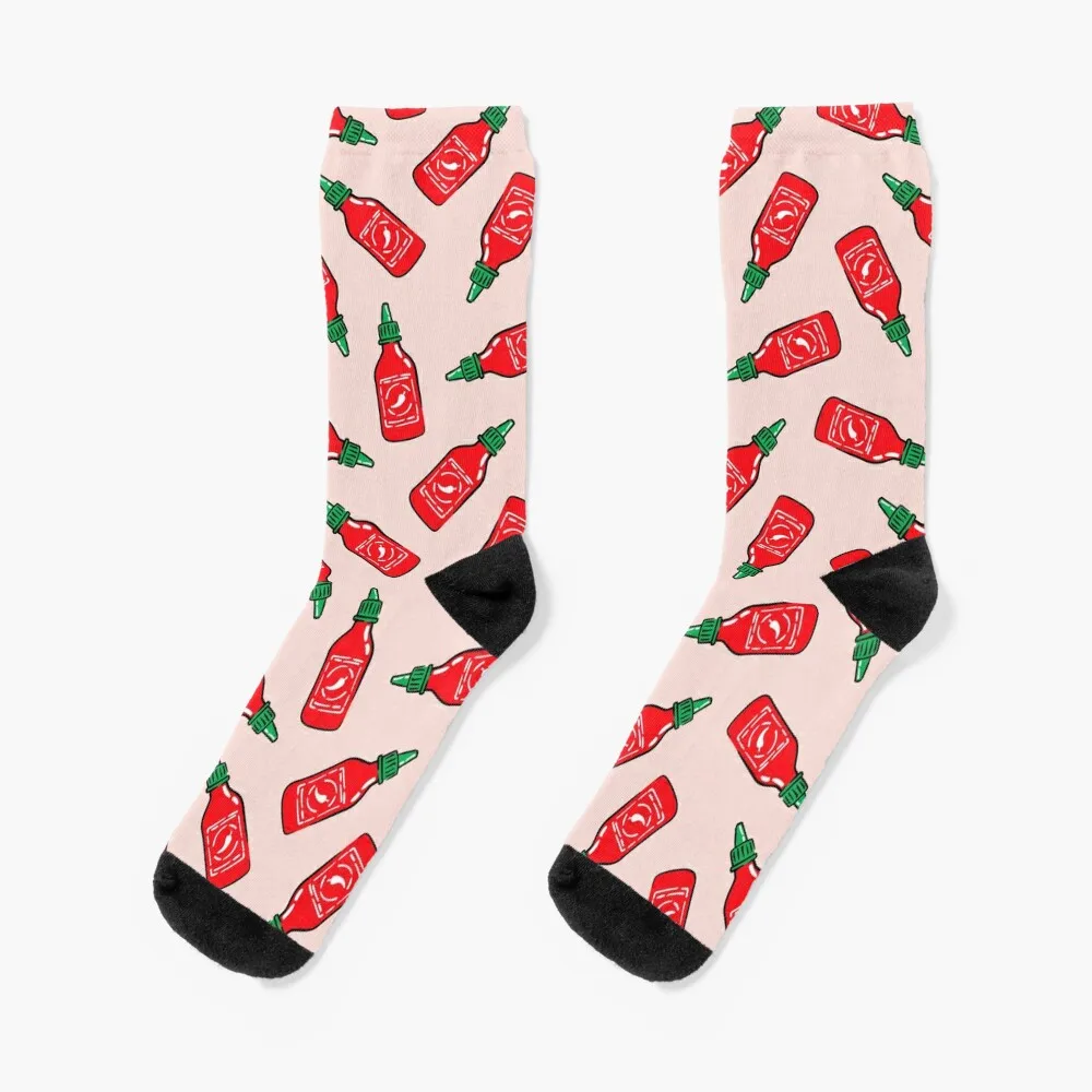 Sriracha sauce - pink - hot chili sauce Socks designer brand christmas gifts cotton Socks Men's Women's колбаски сырокопченые ремит kabanos chili 70 гр