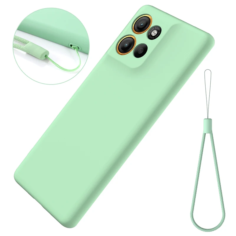 Soft Premium Liquid Silicone Strap Phone Case with Flocking Interior