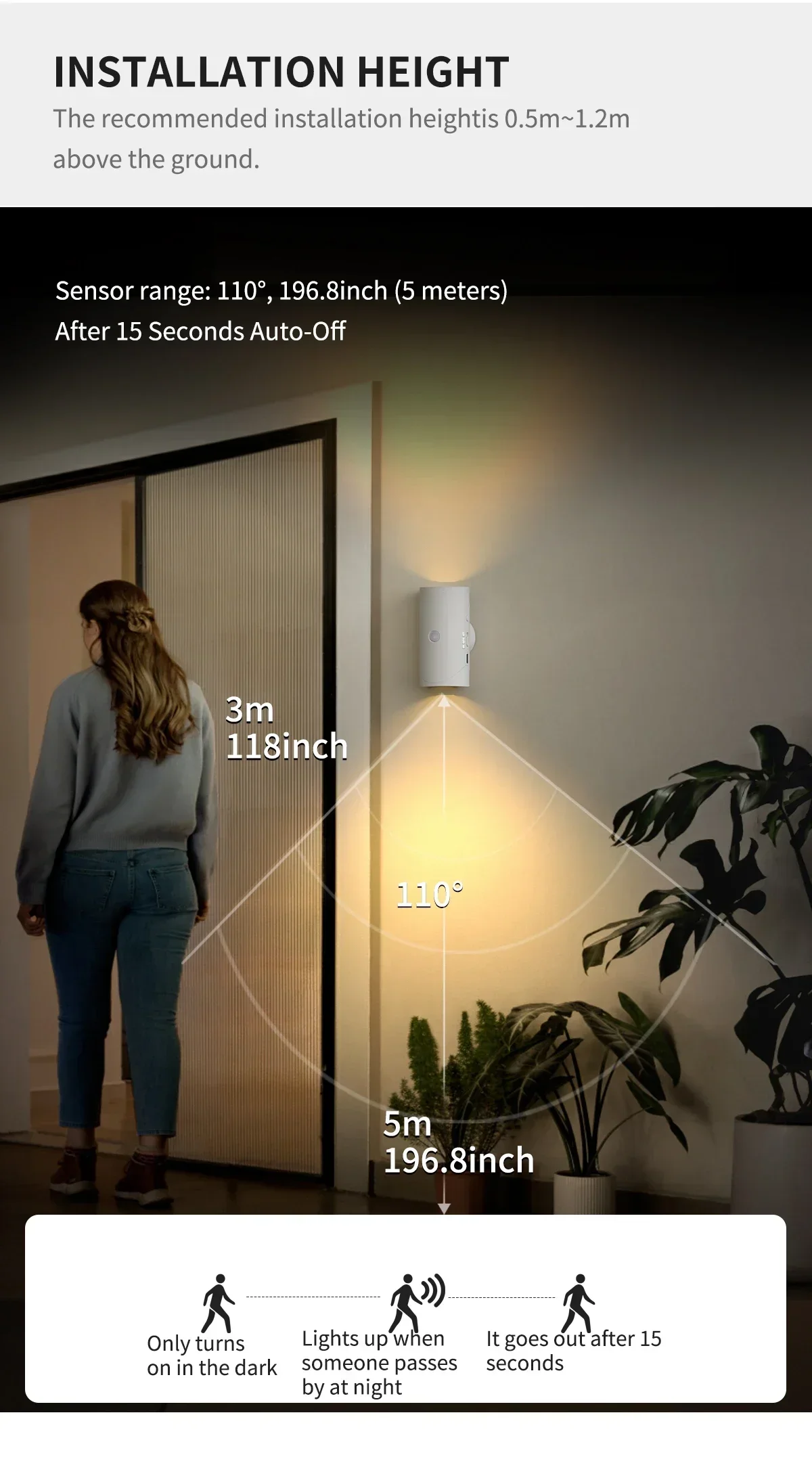 LED Night Light with Motion Sensor RGB Gradient Ambient Wall Lamp Rechargeable Dimmable Magnetic Ladder Light for Bedside Closet