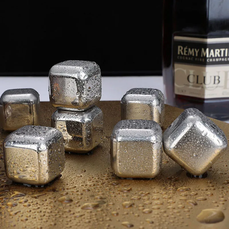 Stainless Steel Ice Cubes Set Reusable Chilling Stones for Whiskey Wine Drink Cold Cooling Cube Chilling Rock Party Bar Tool