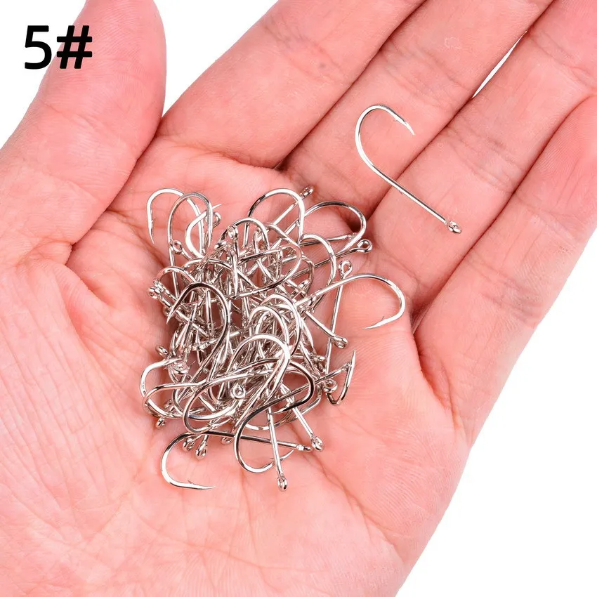 50PCS/box Long Shank Fishing Hook High Carbon Steel Sharp Barbed Offset Narrow Bait Hook Fishhook Fishing Accessories