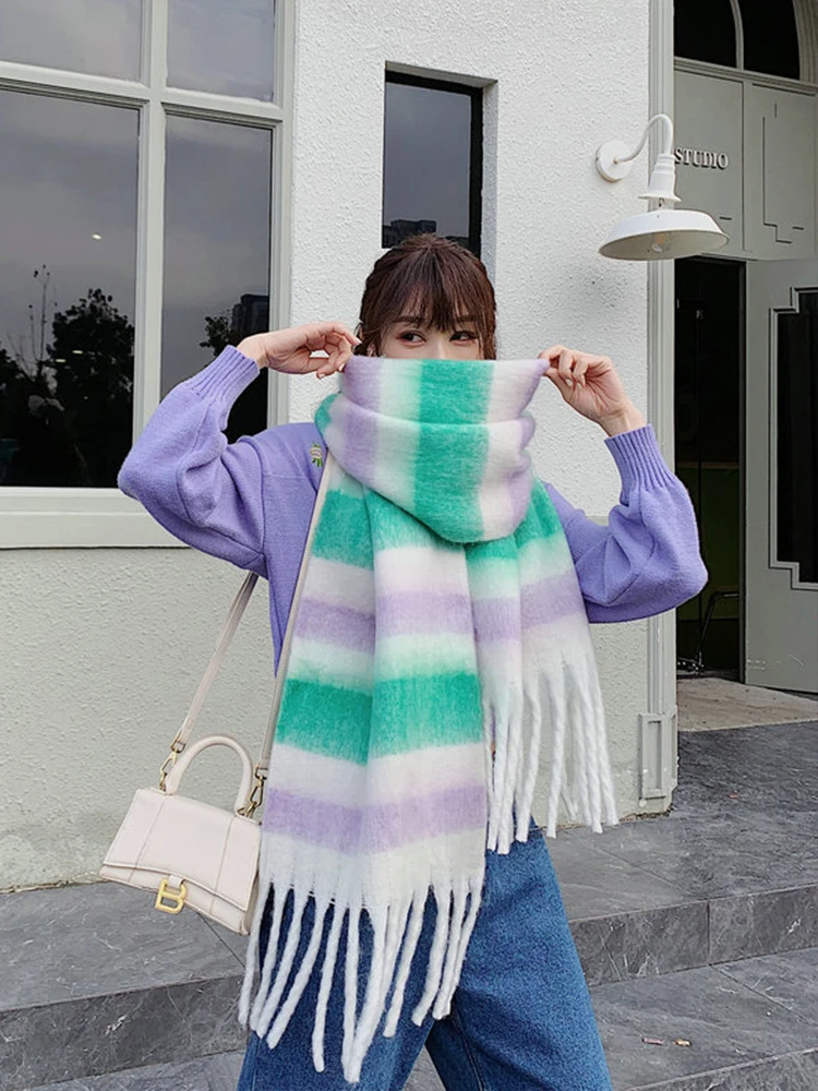 

Imitation Cashmere Women Winter Scarf Striped Scarve Thick Wrap Pashmina Tassel Lady Mujer Shawl Pareo Bufanda Stoles Hijab