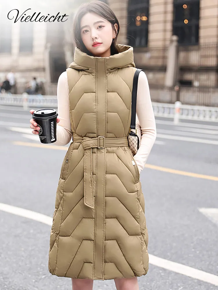 

Vielleicht Winter Down Cotton Vest Women Padded Sleeveless Jacket Female Vintage Warm Puffer Coats Ladies Long Loose Waistcoat