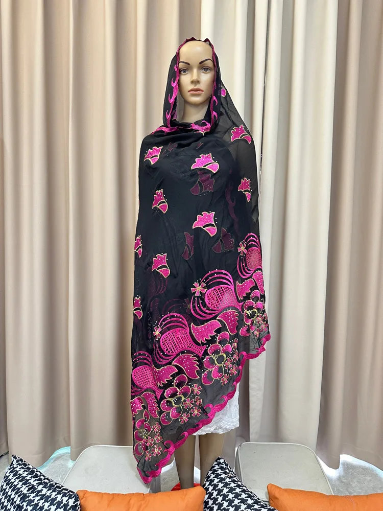 

African best chiffon Muslim Scarf free ship sale Turban Women big Size Embroidery Chiffon Islamic Hijab Embroider Ramadan Dubai