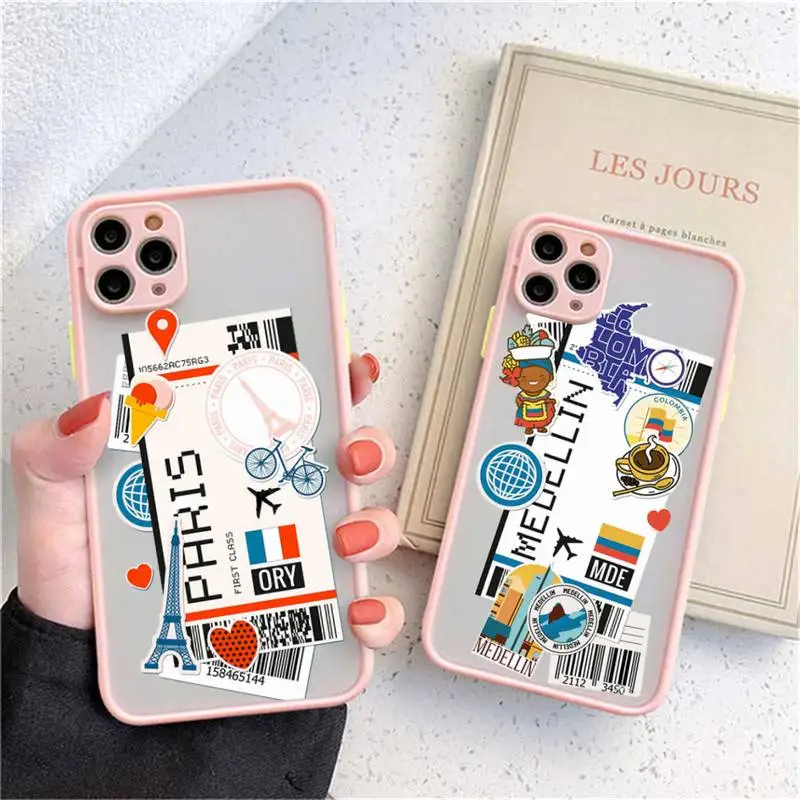 Air Ticket City Usa London Paris Tokyo Custodia Per Telefono Da Viaggio Opaca Trasparente Per Iphone 14 11 12 13 Plus Mini X Xs Xr Pro Max