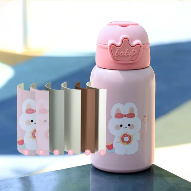 480ml Kids Thermos Bottle Cute Children's Thermal Water Bottle with Straw Stainless Steel Thermos Mug for Kid Portable Water Cup 4