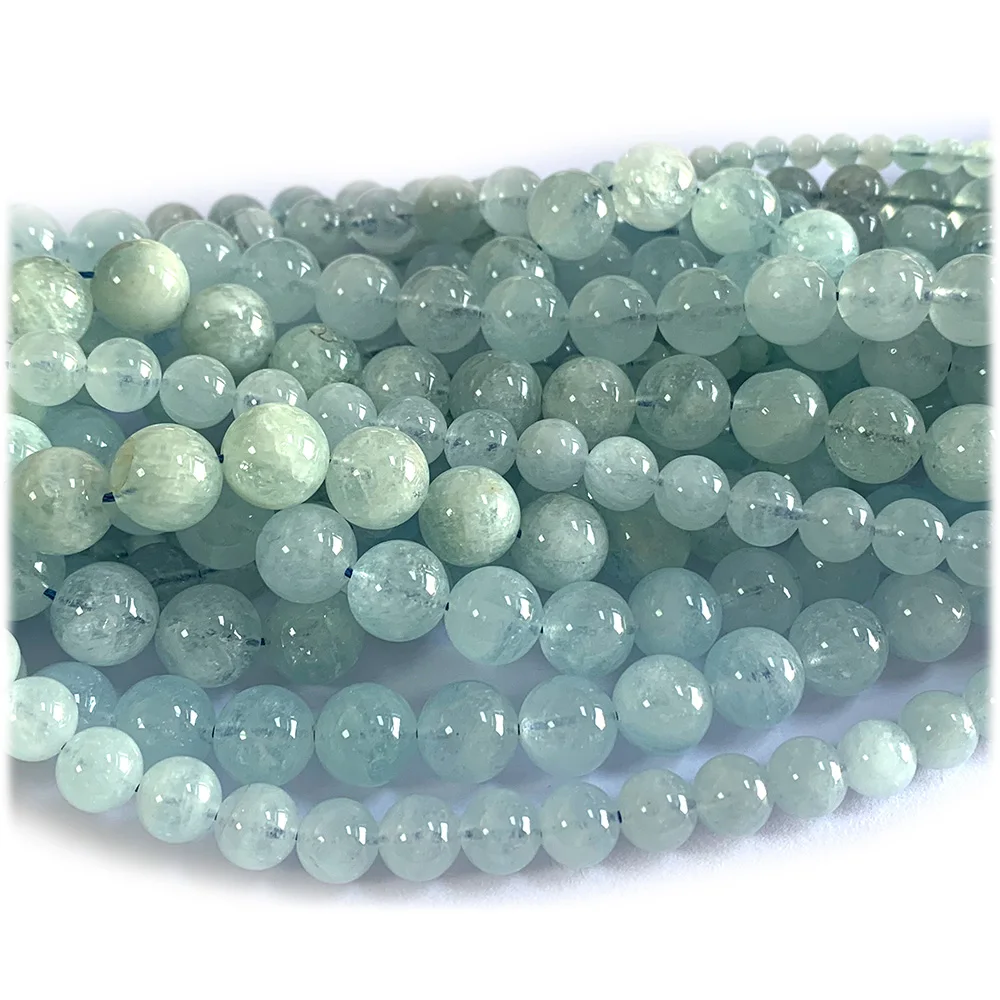 

Veemake Natural Blue Green Aquamarine Round Loose Beads For Jewelry Makin 08257